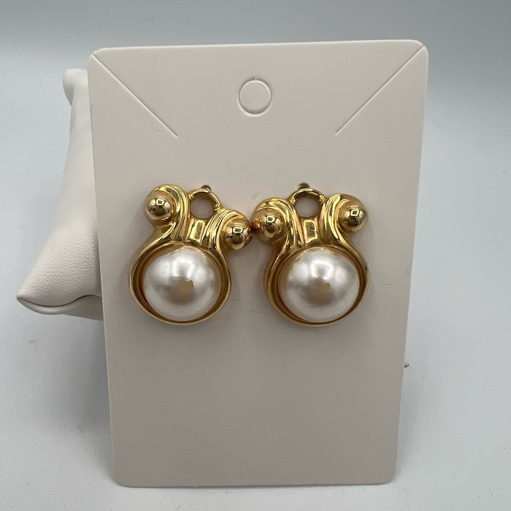 Vintage Gold Tone Faux Pearl Statement Earrings